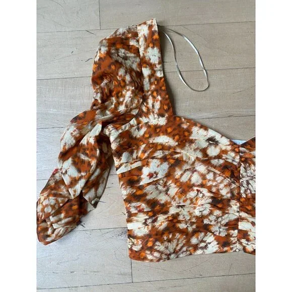 Zara BNWOT womens printed crop top sz small orange floral puff sleeve - Picture 3 of 7
